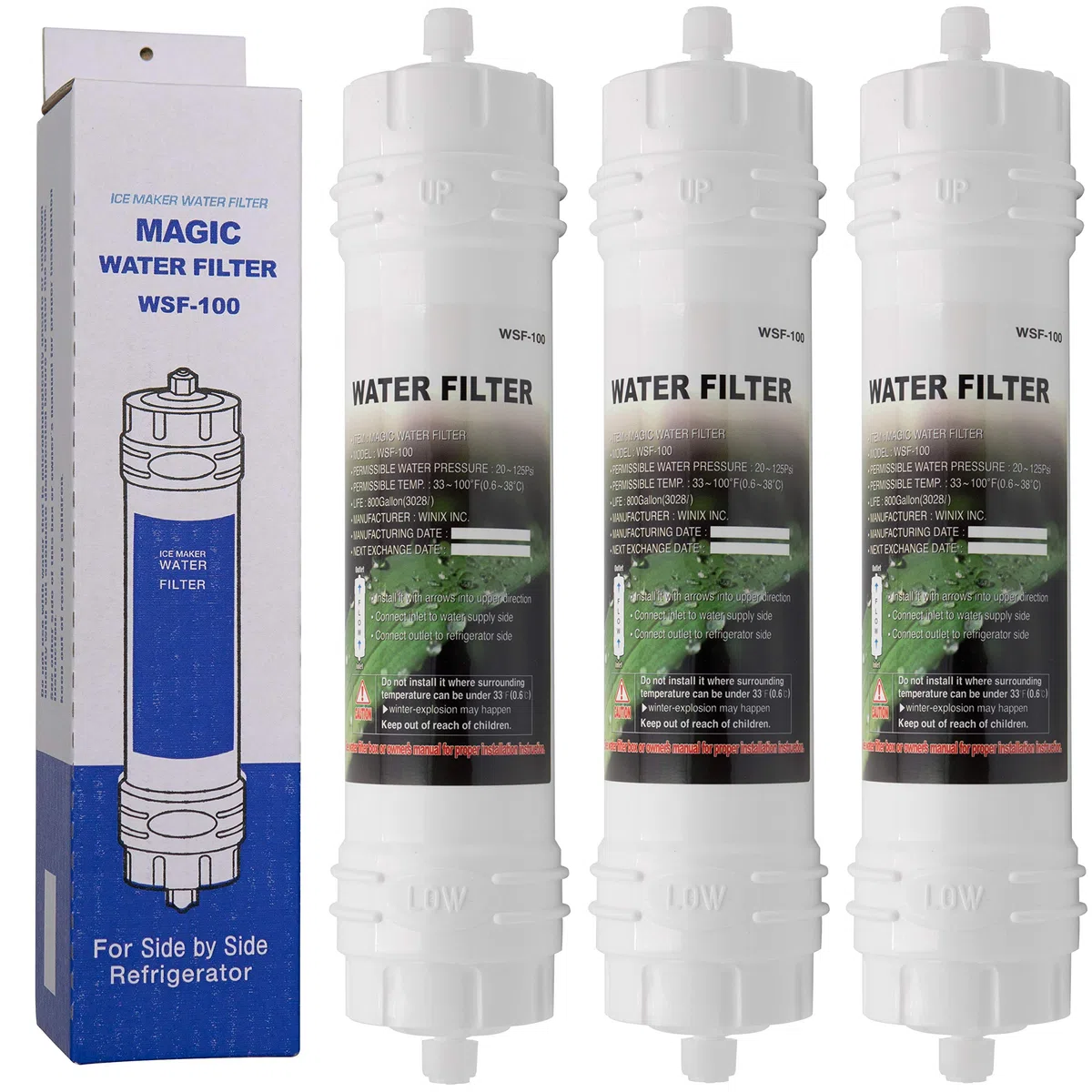 WSF-100 | Pacco da 3 - Filtro dell’acqua compatibile con Samsung frigorifero - Cartuccia filtrante acqua esterno per frigo americano - Filtri WSF100