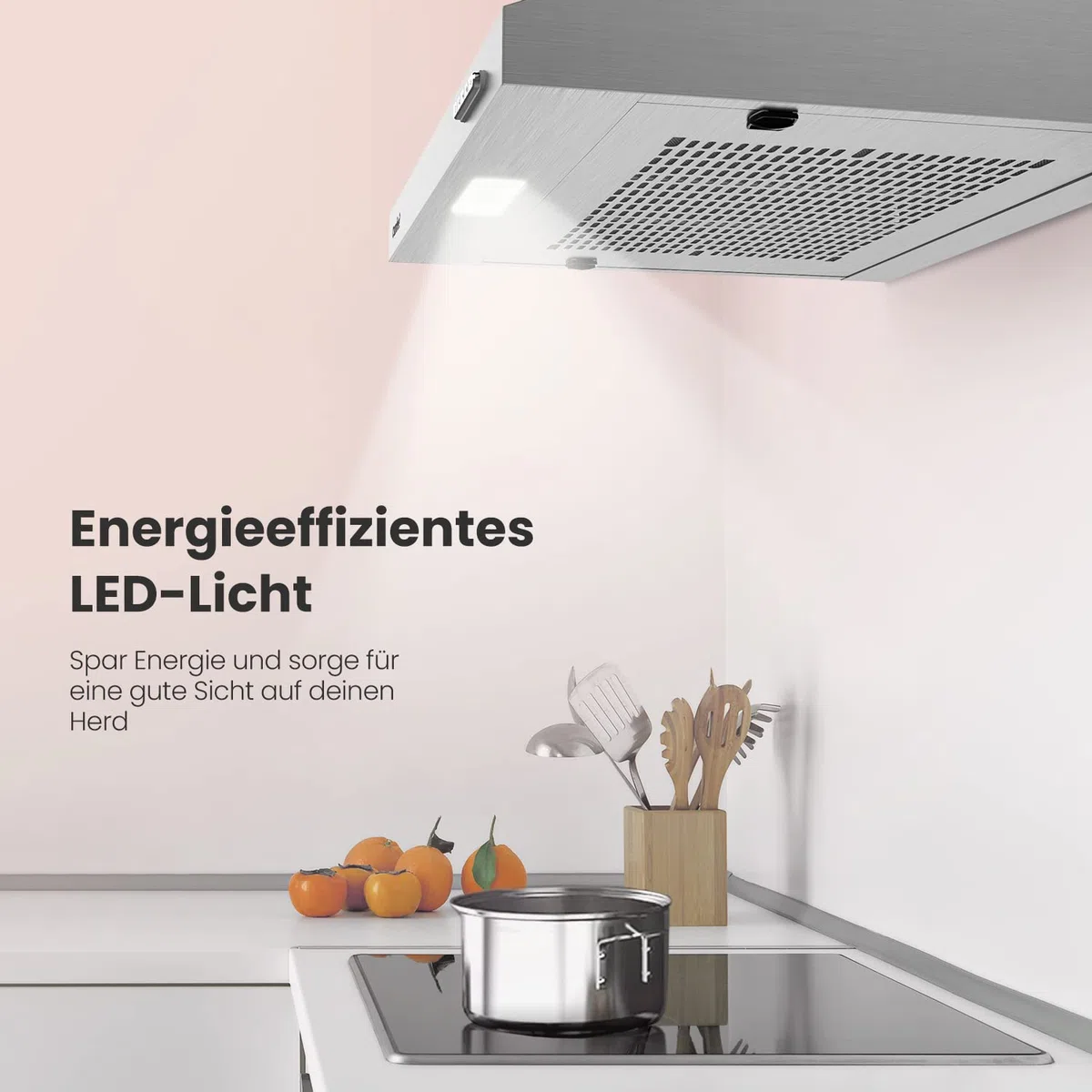 COMFEE CHU 3.6F17BS - Cappa aspirante da 60 cm, in acciaio inox, filtro in alluminio rimovibile, flusso d'aria 200 m³/h, 2 livelli, 1 luce LED, Inox, acciaio inossidabile e argento