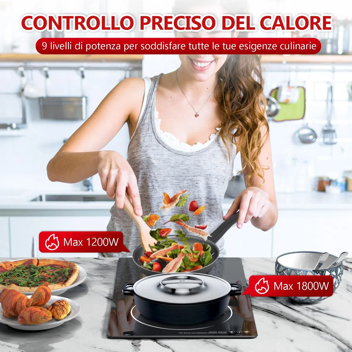 Piano Cottura 2 Fuochi Elettrico Vetroceramica, 30cm Vetroceramica Piano Cottura Elettrico a Incasso con Spina, Controllo a Sfioramento, 9 Livelli di Riscaldamento,Blocco di Sicurezza, 3000W